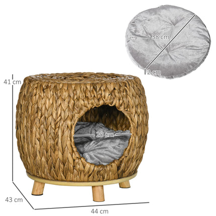 Wicker Cat Cave and Stool with Washable Cushion 44x43x41cm - Light Brown