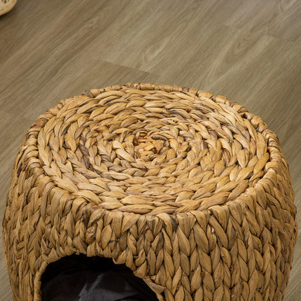 Wicker Cat Cave and Stool with Washable Cushion 44x43x41cm - Light Brown