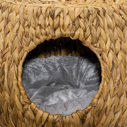 Wicker Cat Cave and Stool with Washable Cushion 44x43x41cm - Light Brown
