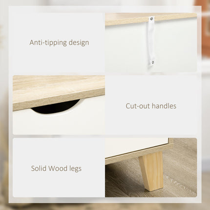 Wide 6-Drawer Chest of Drawers with Wood Legs for Bedroom & Living Room - White & Light Brown