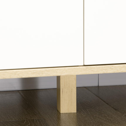 Wide 6-Drawer Chest of Drawers with Wood Legs for Bedroom & Living Room - White & Light Brown