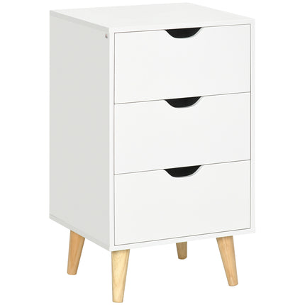 3-Drawer Bedroom Chest of Drawers with Wood Legs and Cut-out Handles - White