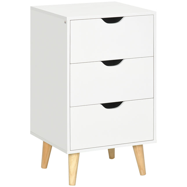 3-Drawer Bedroom Chest of Drawers with Wood Legs and Cut-out Handles - White