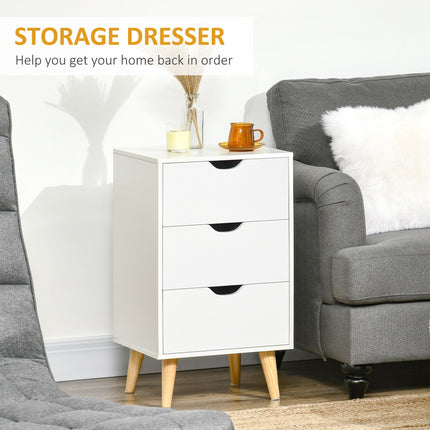 3-Drawer Bedroom Chest of Drawers with Wood Legs and Cut-out Handles - White