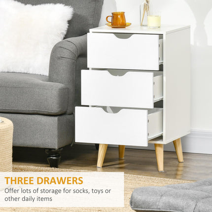 3-Drawer Bedroom Chest of Drawers with Wood Legs and Cut-out Handles - White