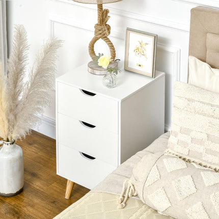 3-Drawer Bedroom Chest of Drawers with Wood Legs and Cut-out Handles - White