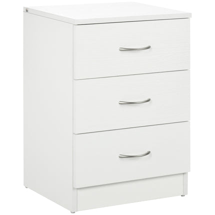 Three-Drawer Simple Bedside Table with Wood-Effect Finish - White