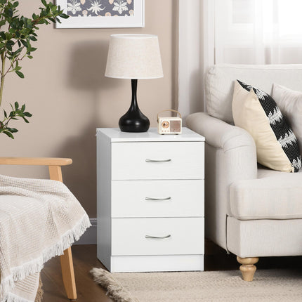 Three-Drawer Simple Bedside Table with Wood-Effect Finish - White