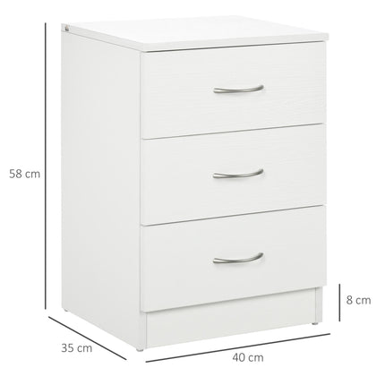 Three-Drawer Simple Bedside Table with Wood-Effect Finish - White