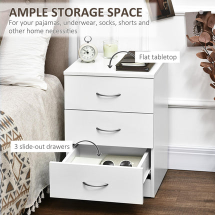 Three-Drawer Simple Bedside Table with Wood-Effect Finish - White