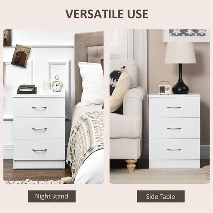 Three-Drawer Simple Bedside Table with Wood-Effect Finish - White