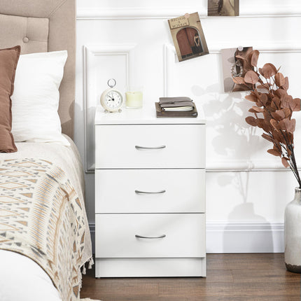 Three-Drawer Simple Bedside Table with Wood-Effect Finish - White