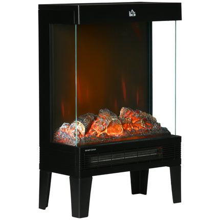 180° Electric Fireplace Heater with LED Flame Effect, Level-less Thermostat & Overheat Protection - Black