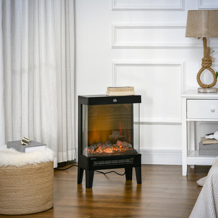 180° Electric Fireplace Heater with LED Flame Effect, Level-less Thermostat & Overheat Protection - Black