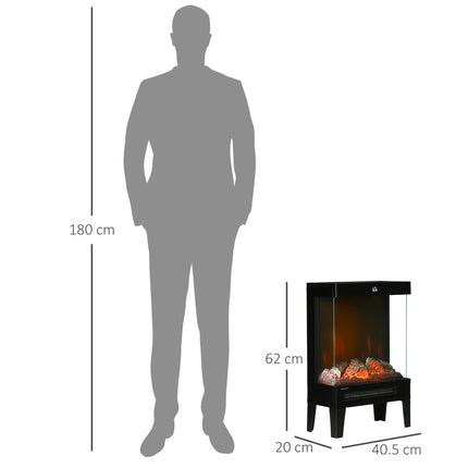 180° Electric Fireplace Heater with LED Flame Effect, Level-less Thermostat & Overheat Protection - Black