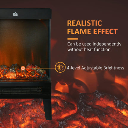 180° Electric Fireplace Heater with LED Flame Effect, Level-less Thermostat & Overheat Protection - Black