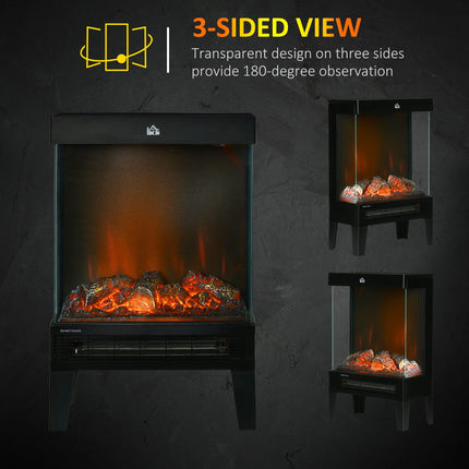180° Electric Fireplace Heater with LED Flame Effect, Level-less Thermostat & Overheat Protection - Black