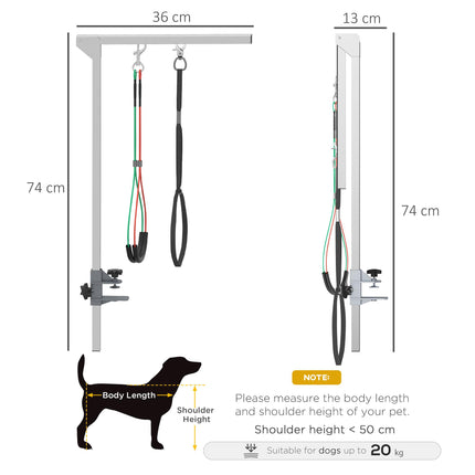 Foldable Adjustable 29" Pet Grooming Arm with Clamp, 2 Haunch Holders & Loop for Medium Dogs - Silver