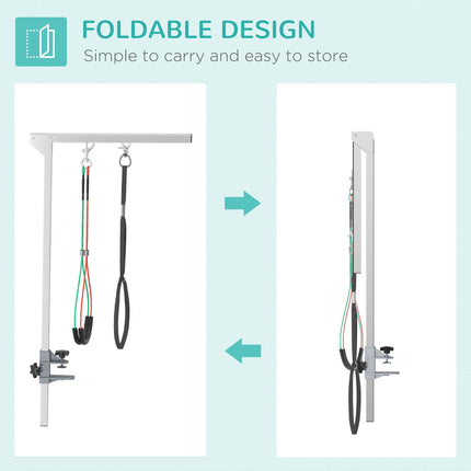 Foldable Adjustable 29" Pet Grooming Arm with Clamp, 2 Haunch Holders & Loop for Medium Dogs - Silver