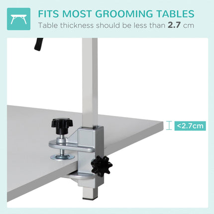Foldable Adjustable 29" Pet Grooming Arm with Clamp, 2 Haunch Holders & Loop for Medium Dogs - Silver