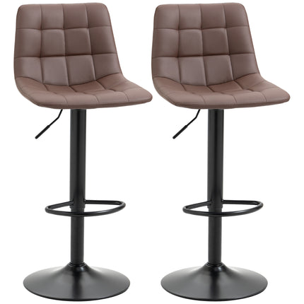 Set of 2 Adjustable 360° Swivel Bar Stools with Quilted Seat - Brown