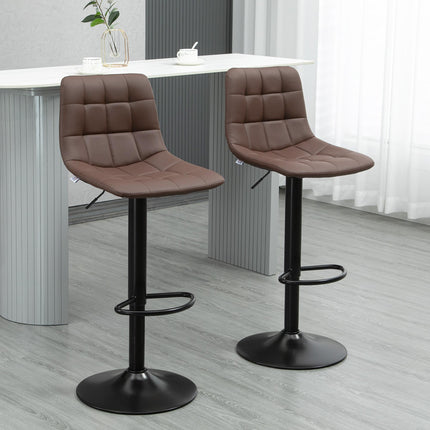 Set of 2 Adjustable 360° Swivel Bar Stools with Quilted Seat - Brown