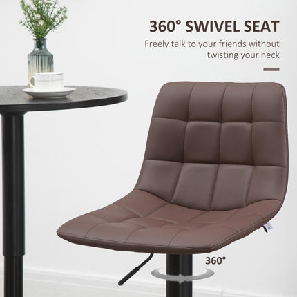 Set of 2 Adjustable 360° Swivel Bar Stools with Quilted Seat - Brown