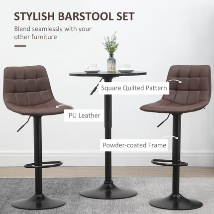 Set of 2 Adjustable 360° Swivel Bar Stools with Quilted Seat - Brown