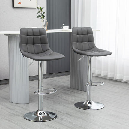 Set of 2 Modern Adjustable 360° Swivel Bar Stools - Grey