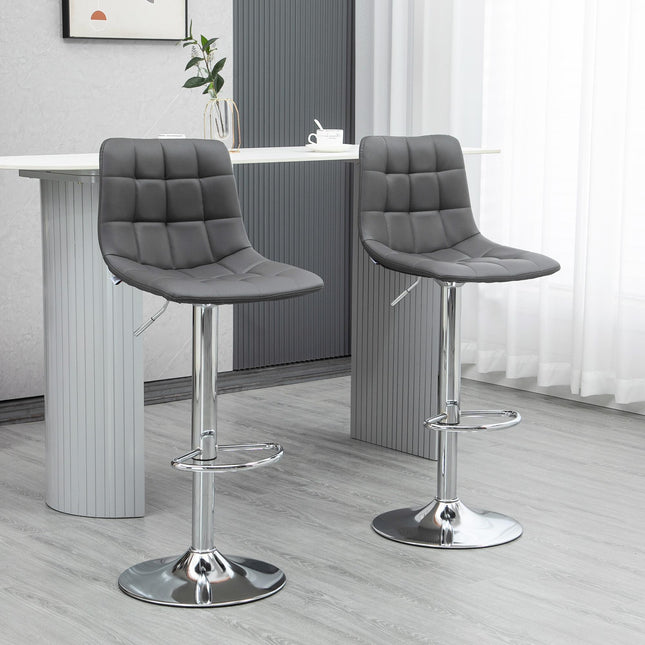Set of 2 Modern Adjustable 360° Swivel Bar Stools - Grey