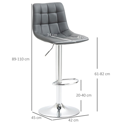Set of 2 Modern Adjustable 360° Swivel Bar Stools - Grey