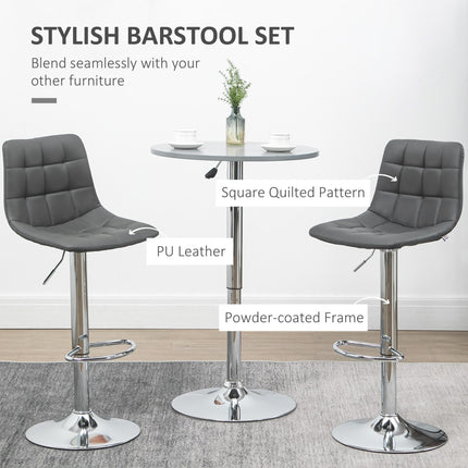 Set of 2 Modern Adjustable 360° Swivel Bar Stools - Grey