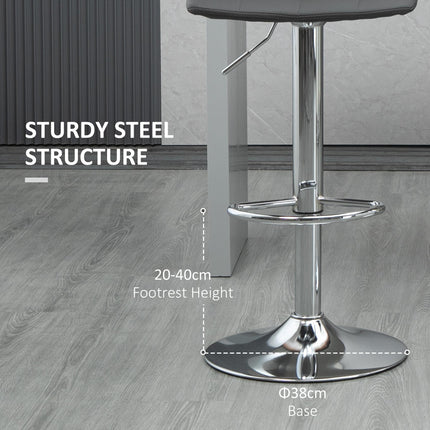 Set of 2 Modern Adjustable 360° Swivel Bar Stools - Grey