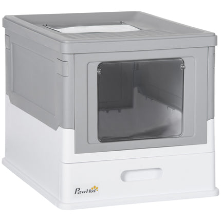 Hooded Cat Litter Box with Front Entry & Top Exit, Scoop Included, Portable Large Tray - Grey