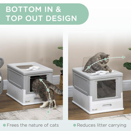 Hooded Cat Litter Box with Front Entry & Top Exit, Scoop Included, Portable Large Tray - Grey