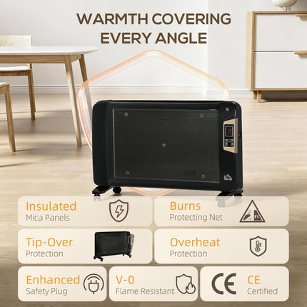 Mica Electric Portable Space Heater with 2 Heat Settings and Adjustable Temperature 15-40°C - Black