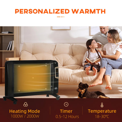 Mica Electric Portable Space Heater with 2 Heat Settings and Adjustable Temperature 15-40°C - Black