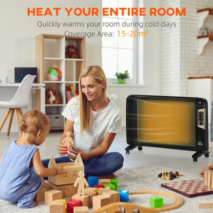 Mica Electric Portable Space Heater with 2 Heat Settings and Adjustable Temperature 15-40°C - Black