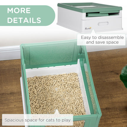 Hooded Cat Litter Box with Front Entry and Top Exit, Scoop Included, Large Space 47.5x35.5x36.7 cm - Green