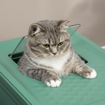 Hooded Cat Litter Box with Front Entry and Top Exit, Scoop Included, Large Space 47.5x35.5x36.7 cm - Green