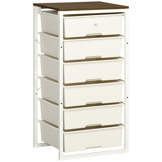6-Drawer Chest of Drawers Storage Organizer with Steel Frame - White