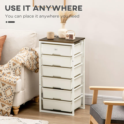 6-Drawer Chest of Drawers Storage Organizer with Steel Frame - White