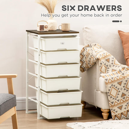 6-Drawer Chest of Drawers Storage Organizer with Steel Frame - White