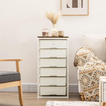 6-Drawer Chest of Drawers Storage Organizer with Steel Frame - White