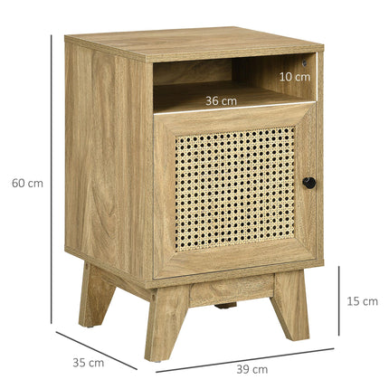 Natural Rattan Bedside Table with Cupboard and Shelf 39x35x60cm - Natural
