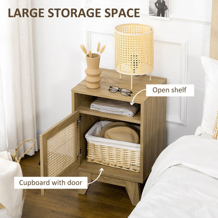 Natural Rattan Bedside Table with Cupboard and Shelf 39x35x60cm - Natural