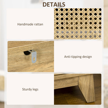 Natural Rattan Bedside Table with Cupboard and Shelf 39x35x60cm - Natural