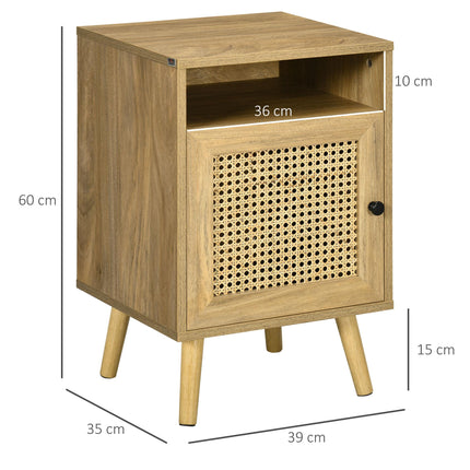 Set of 2 Rattan Bedside Tables with Cupboard and Shelf - Natural