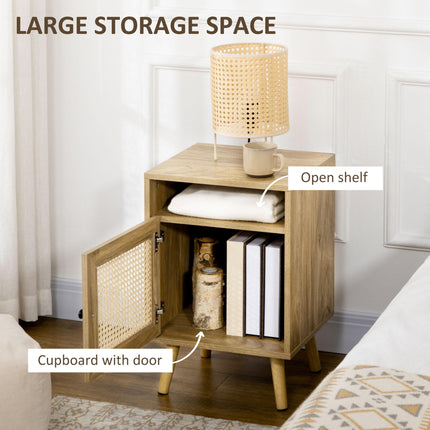 Set of 2 Rattan Bedside Tables with Cupboard and Shelf - Natural
