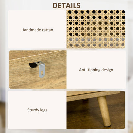 Set of 2 Rattan Bedside Tables with Cupboard and Shelf - Natural